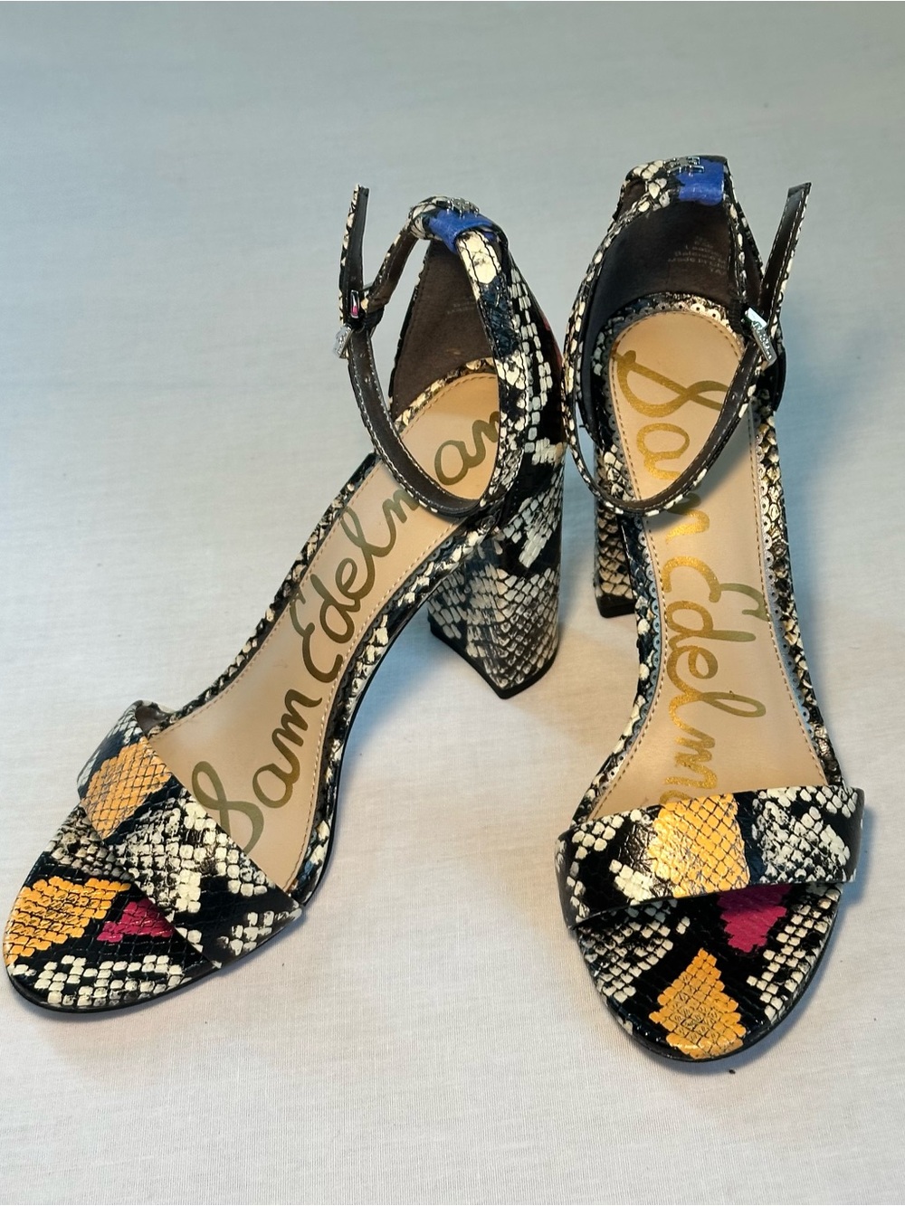 Sam Edelman Women's Snake-Print Block Heel Sandals in Multicolor
